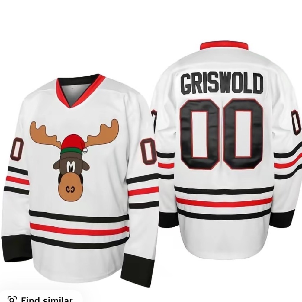 Christmas Vacation Clark Griswold 00 Marty Moose Hockey Jersey White Red Black